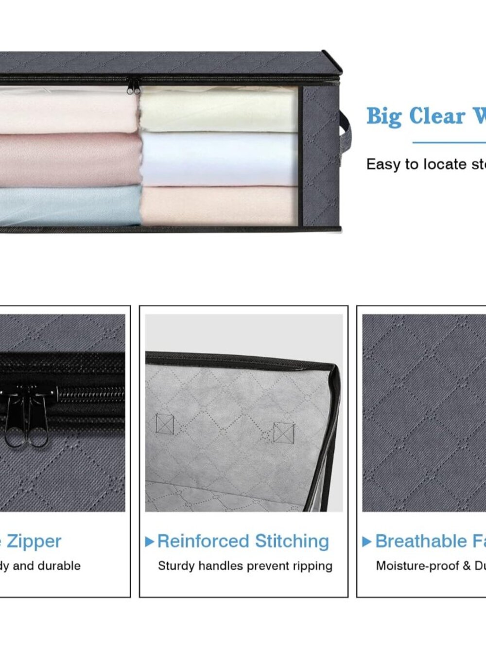 Storage 3-Pack Clothes Organizer Storage Bags Foldable Storage Box with Large Cl - Picture 4 of 8